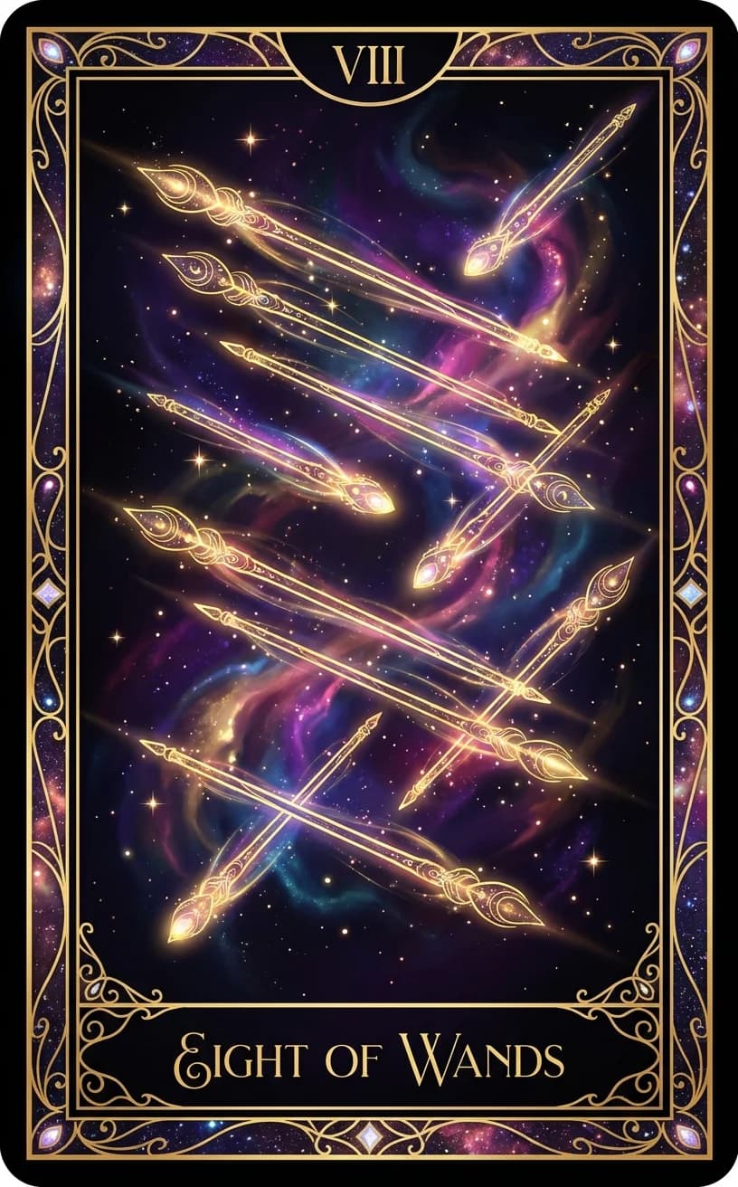 Eight of Wands Tarot Card