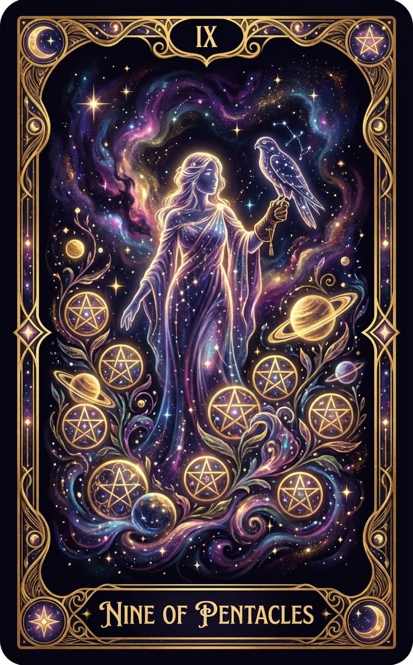 Nine of Pentacles Tarot Card